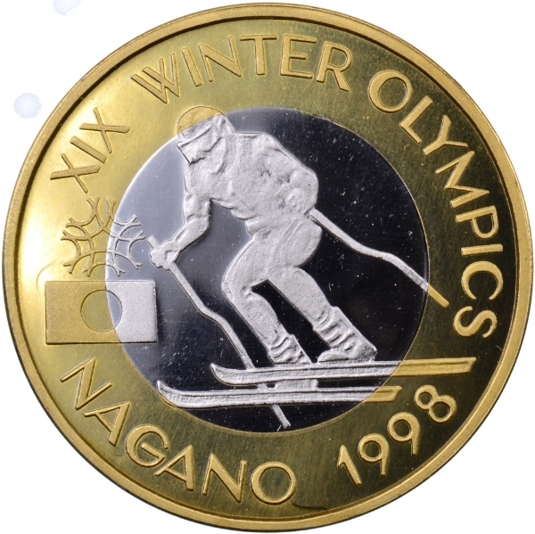 Picture of Romania, Rare Nagano Skiing Olympics Piedfort Bi-metallic