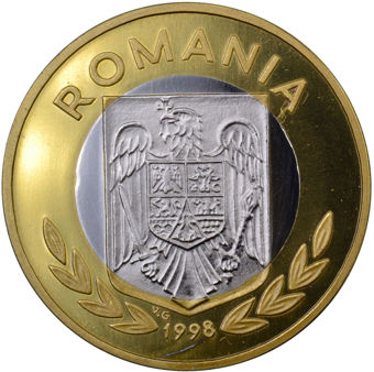 Picture of Romania, Rare Nagano Skiing Olympics Piedfort Bi-metallic
