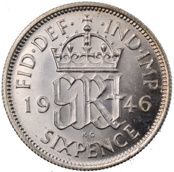 Picture of George VI, Sixpence 1946 Choice Uncirculated