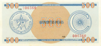 Cuba, Foreign Exchange Certificates Series C 500 Pesos PFX18 Unc