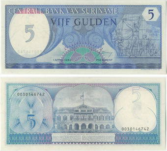 Picture of Surinam 5 Gulden 1982 P125 Unc