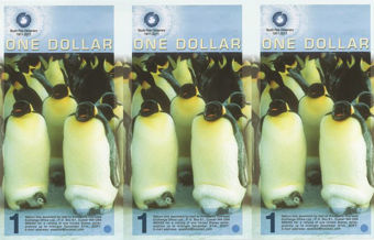 Picture of Antarctica 1 Dollar 2011 Plastic Uncut Sheet 3 Unc