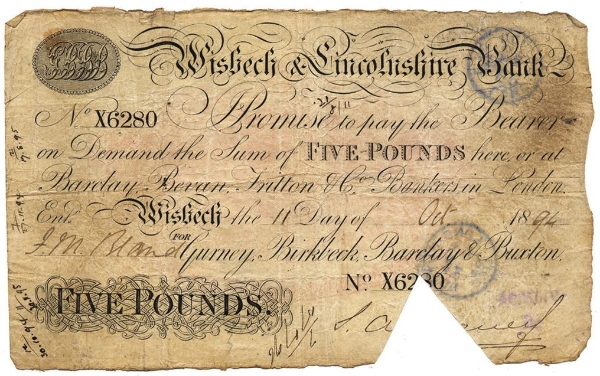 Picture of Wisbech & Lincolnshire Bank £5 1890's (Outing 8720) Fine