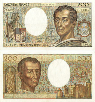 Picture of France, 200 Francs 1981-94 P155  Montesquieu  GF-VF