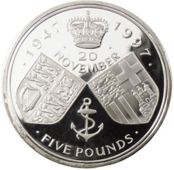 Picture of Elizabeth II, £5 (The Queen & Prince Philip) 1997 Silver Crownsized Proof