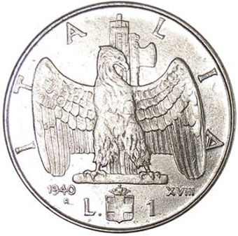 Picture of Italy, 1 Lire 1940 Extremely Fine
