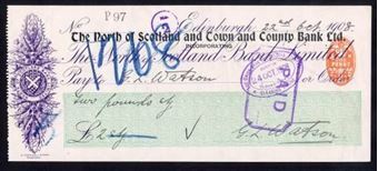 Picture of North of Scotland and Town & County Bank Ltd., overprint, Edinburgh, 190(8), 