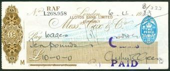 Picture of Lloyds Bank Ltd., overprinted on Cox & Co., London, 19(23), RAF account, type 3
