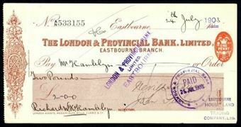 Picture of London & Provincial Bank, Ltd., Eastbourne, 18-- overstamped 190(3)