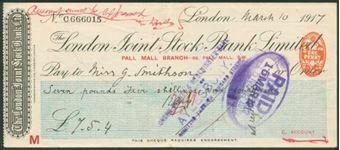 Picture of London Joint Stock Bank Ltd., Pall Mall Branch, London, 191(7)