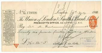 Picture of Union of London & Smiths Bank Ltd., Prescott's Office, 50 Cornhill, London, 190(11)
