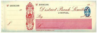 Picture of District Bank Ltd., Liverpool, 19(27). Unissued With Counterfoil