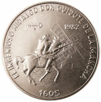 Picture of Cuba, 1 Peso (Don Quijote & Windmill) 1982 Unc