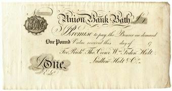 Picture of Union Bank Bath £1 17- Unissued  (Outing 93b) AU/Unc