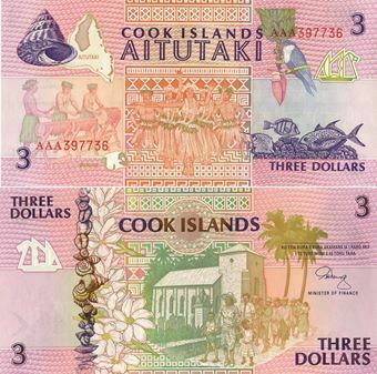 Picture of Cook Islands 3 dollars nd P7 Unc Pink