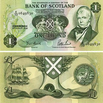Picture of Bank Scotland  £1 Walter Scott 1970's-1988 Unc