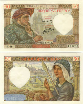 Picture of France 50 Francs 1941 P93 Crisp  AU/Unc