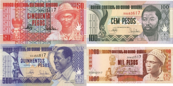 Picture of Guinea Bissau 50-1000 Pesos 1990-3 (4) P10-13 Unc