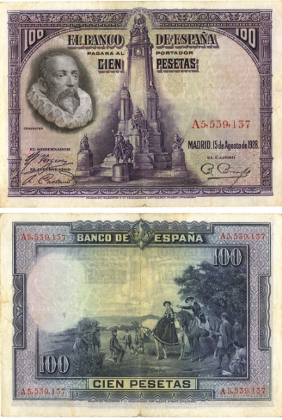 Picture of Spain, 100 Pesetas 1928 P76 Don Quixote Fine