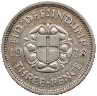 Picture of George VI,  Threepence (Silver) 1938 Fine