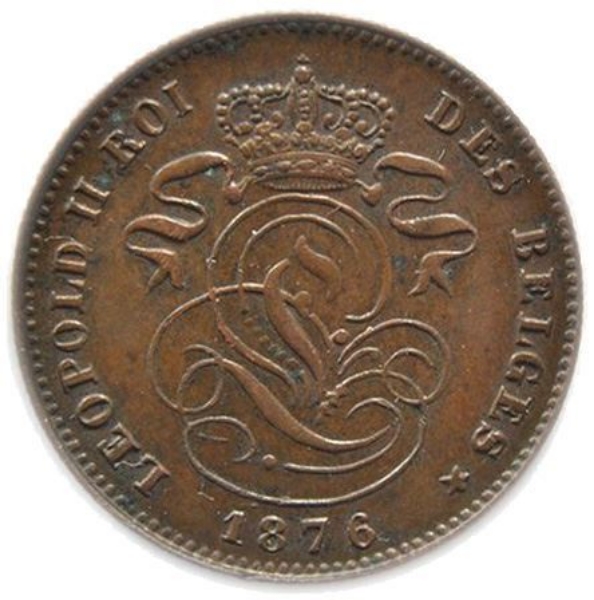 Picture of Belgium, 2 centimes, 1876. lustrous GEF (KM.35.1)