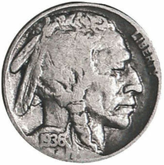 Picture of United States of America, Buffalo Nickel, 1913 - 1938. In circulated condition.