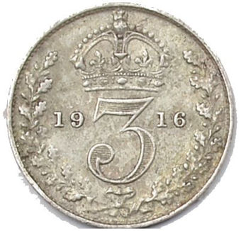 Picture of George V, Threepence (Sterling Silver) 1916 Fine