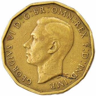 Picture of George VI, Threepence (Brass) 1948 Fine