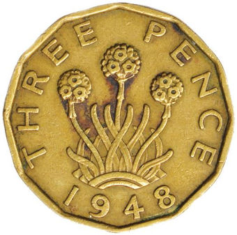 Picture of George VI, Threepence (Brass) 1948 Fine