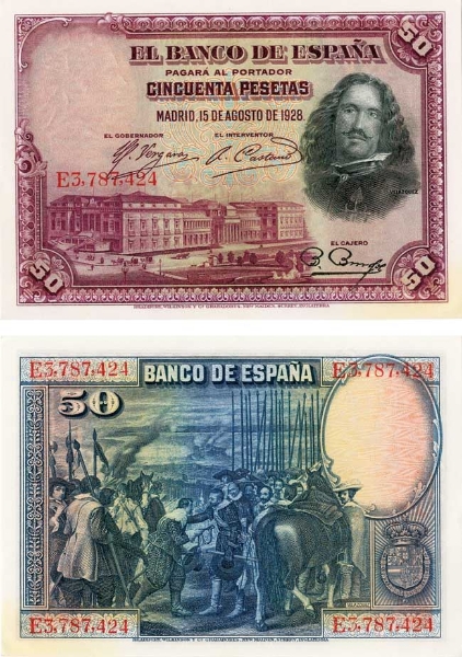 Picture of Spain 50 Pesetas 1928 P75b Crisp EF/GEF