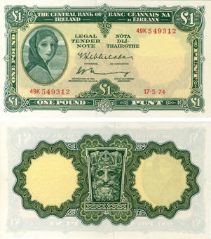 Picture of Ireland, Central Bank Lady Lavery £1 1974 P64c EF/GEF