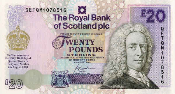 Picture of Royal Bank Scotland £20 Queen Mother P361 Unc