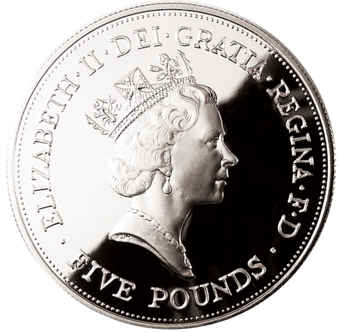 Picture of Elizabeth II, £5 (Queen Mother’s 90th birthday) 1990 Sterling Silver Proof