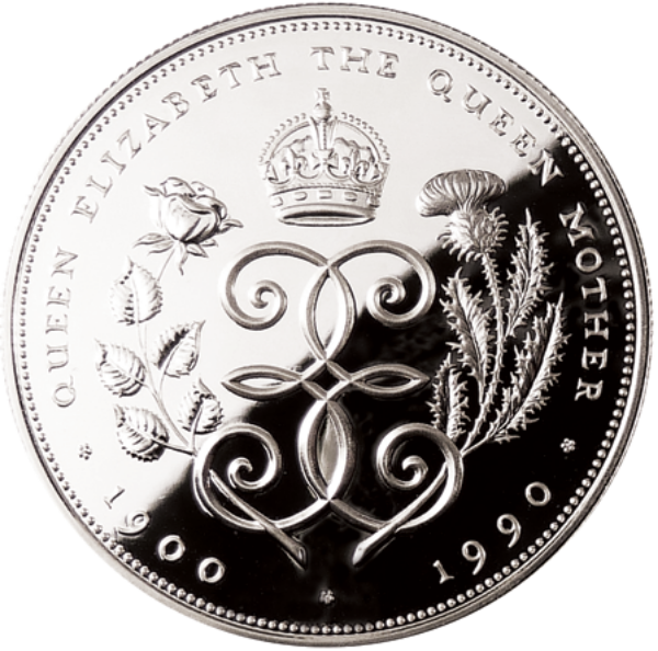 Picture of Elizabeth II, £5 (Queen Mother’s 90th birthday) 1990 Sterling Silver Proof