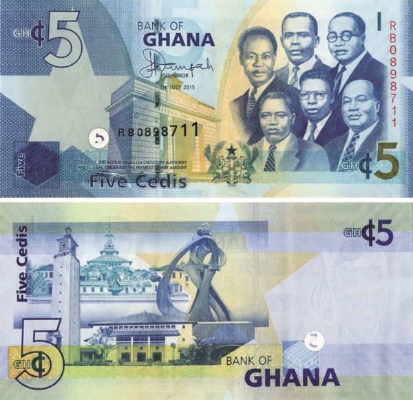 Ghana 5 Cedis 2015 P38f Unc