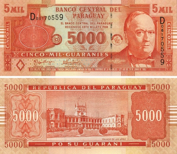 Picture of Paraguay 5000 Guaranies 2005  P223a Unc