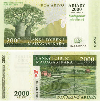 Picture of Madagascar 2000 Ariary/10,000 Francs 2012 P93 Unc