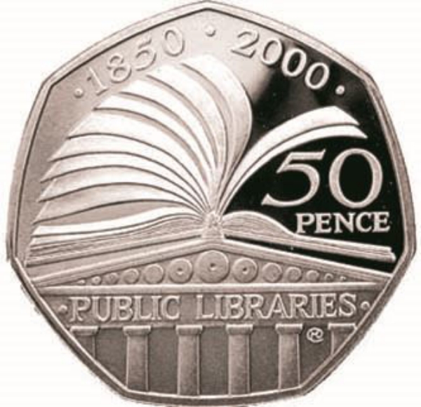 2000 50 Pence (Libraries) Piedfort_rev
