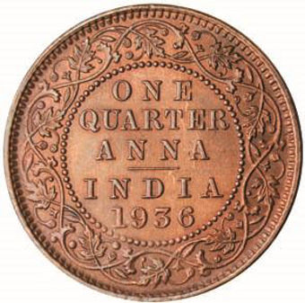Picture of India George V 1/4 Anna 1936 BU