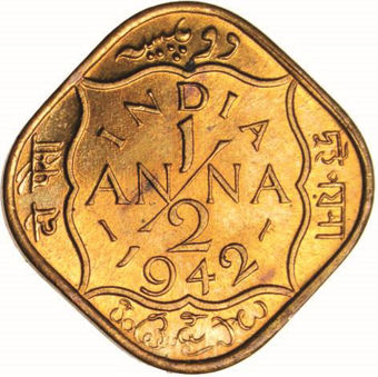 Picture of India, George VI 1942 1/2 Anna BU