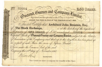 Picture of Overend Gurney & Co Ltd £50 1865 Share Cert