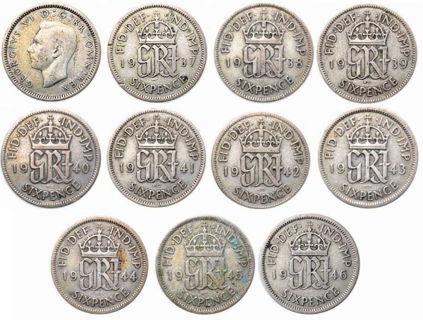 Picture of George VI, Complete Sixpence Collection 1937-46