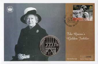 Picture of Elizabeth II, Golden Jubilee Fiji Crown / Gibraltar Stamp