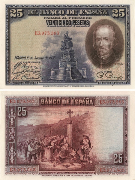 Picture of Spain 25 Pesetas 1928 P74b Unc