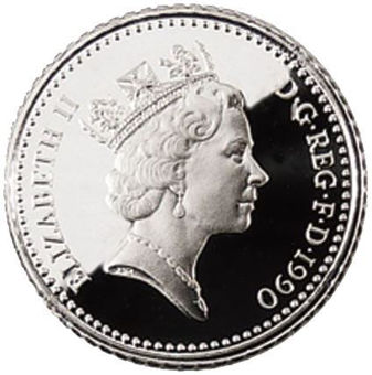 Picture of Elizabeth II, Five Pence Set (Large & Small) 1990 Silver Proofs
