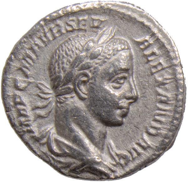 Picture of Severus Alexander. A.D. 222-235. Rome - A.D. 225. AR Denarius. VIRTVS AVG.