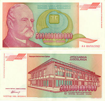 Picture of Yugoslavia 500 Billion Dinara 1993 P137 Unc