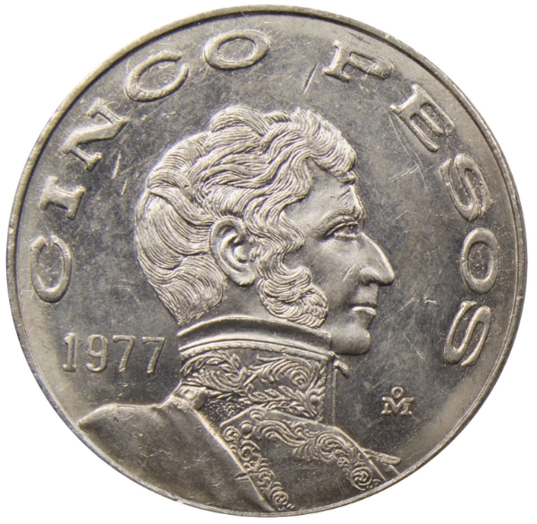 Picture of Mexico, 5 Pesos 1977 Unc
