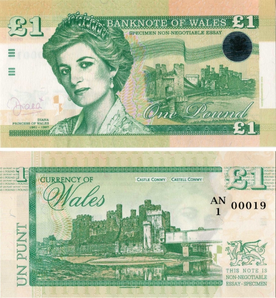 Picture of Diana  £1 Banknote Wales Fantasy Polymer Green