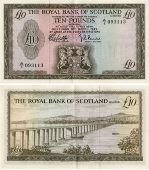 Picture of Royal Bank Scotland £10 1969 1 Yr Type B331 Crisp EF/GEF